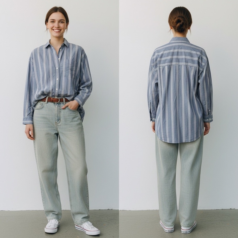Madewell Oversized Stripe Button Down Shirt Blue White Cotton XS Preppy. Boy fit
